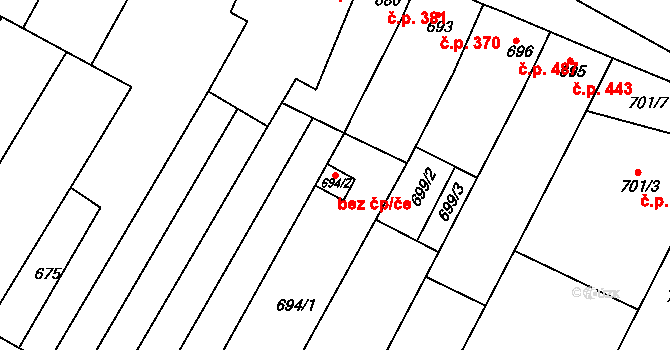 Blučina 88278859 na parcele st. 694/2 v KÚ Blučina, Katastrální mapa