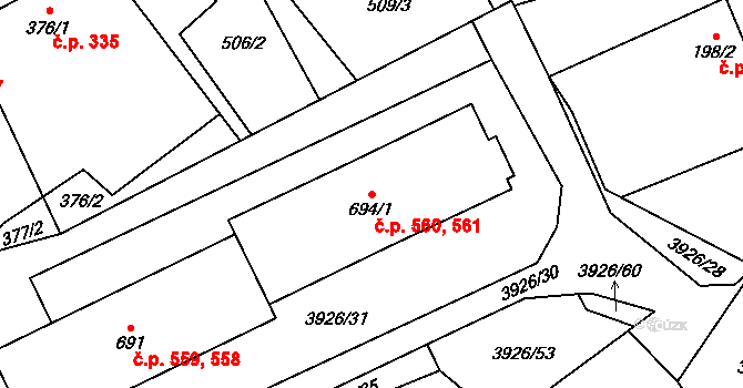 Kryry 560,561 na parcele st. 694/1 v KÚ Kryry, Katastrální mapa