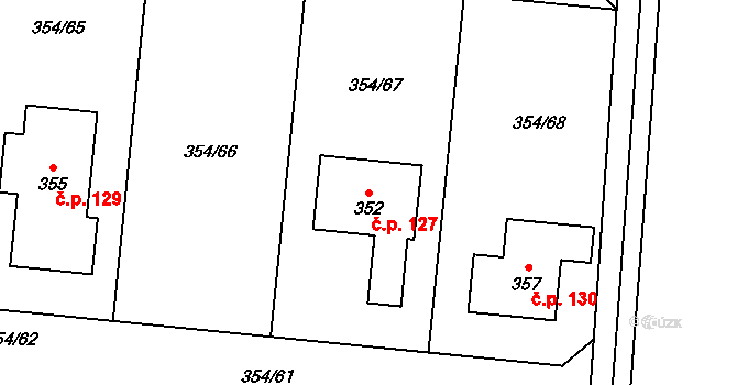 Kunětice 127 na parcele st. 352 v KÚ Kunětice, Katastrální mapa