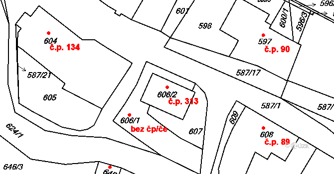 Polnička 313 na parcele st. 606/2 v KÚ Polnička, Katastrální mapa