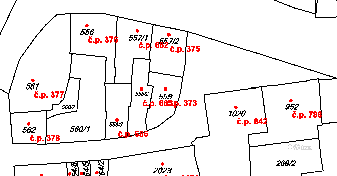 Žatec 373 na parcele st. 559 v KÚ Žatec, Katastrální mapa