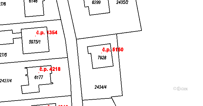 Zlín 5150 na parcele st. 7928 v KÚ Zlín, Katastrální mapa