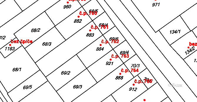 Rakvice 762 na parcele st. 884 v KÚ Rakvice, Katastrální mapa
