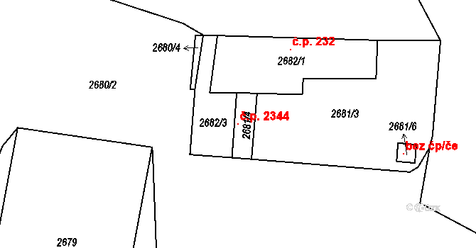 Předměstí 2344, Litoměřice na parcele st. 2682/3 v KÚ Litoměřice, Katastrální mapa