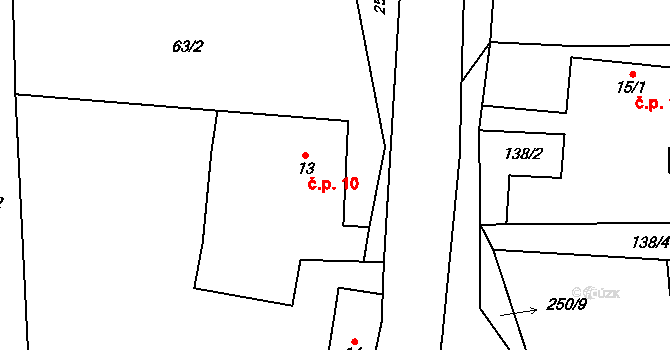 Ladín 10, Konice na parcele st. 13 v KÚ Ladín, Katastrální mapa