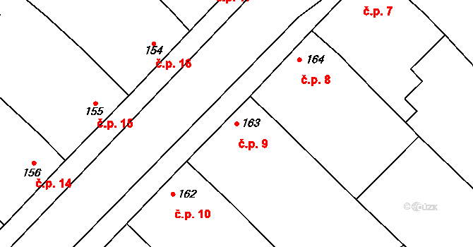 Otonovice 9, Hrubčice na parcele st. 163 v KÚ Hrubčice, Katastrální mapa