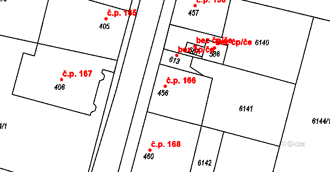 Hrabětice 166 na parcele st. 456 v KÚ Hrabětice, Katastrální mapa