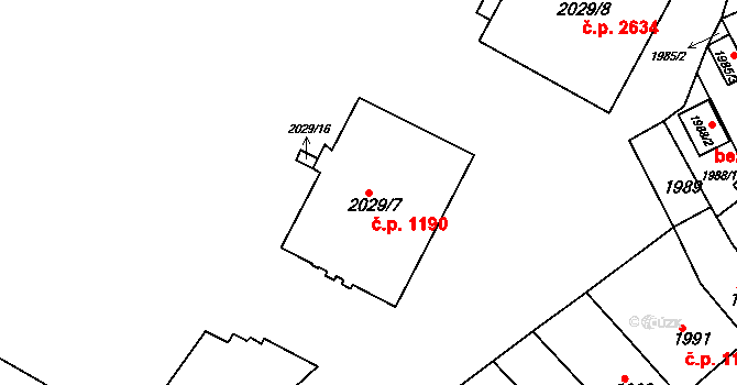 Znojmo 1190 na parcele st. 2029/7 v KÚ Znojmo-město, Katastrální mapa
