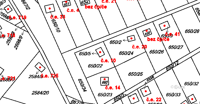 Přerov IV-Kozlovice 10, Přerov na parcele st. 650/5 v KÚ Kozlovice u Přerova, Katastrální mapa