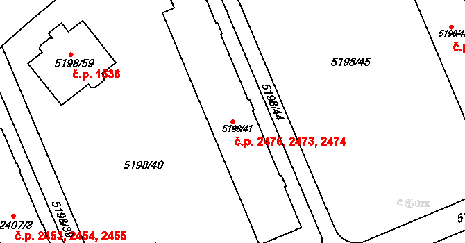 Přerov I-Město 2473,2474,2475, Přerov na parcele st. 5198/41 v KÚ Přerov, Katastrální mapa