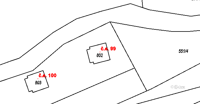 Železná Ruda 99 na parcele st. 802 v KÚ Železná Ruda, Katastrální mapa