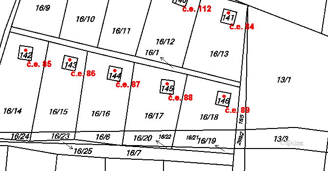 Zborná 88, Jihlava na parcele st. 145 v KÚ Zborná, Katastrální mapa