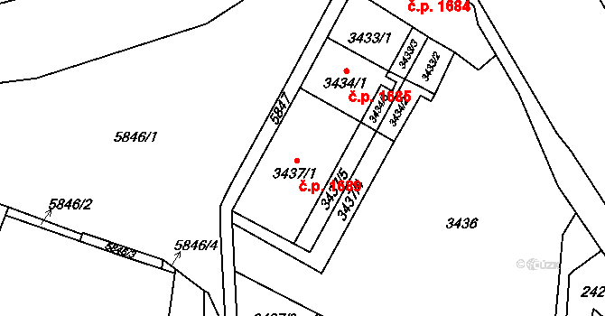 Jihlava 1689 na parcele st. 3437/1 v KÚ Jihlava, Katastrální mapa