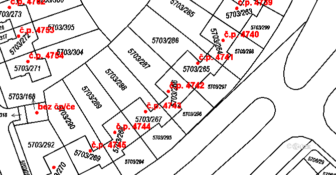 Jihlava 4742 na parcele st. 5703/266 v KÚ Jihlava, Katastrální mapa