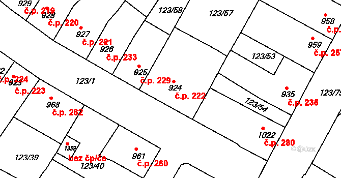 Telč-Štěpnice 222, Telč na parcele st. 924 v KÚ Telč, Katastrální mapa