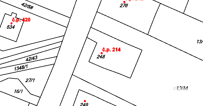 Nebory 214, Třinec na parcele st. 248 v KÚ Nebory, Katastrální mapa