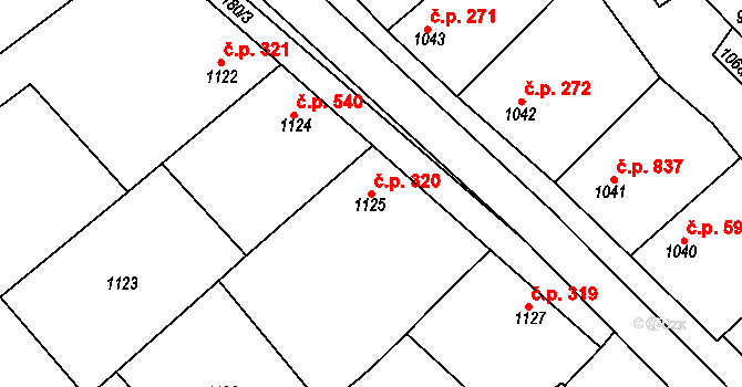 Šardice 320 na parcele st. 1125 v KÚ Šardice, Katastrální mapa