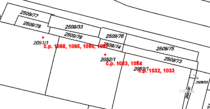 Kyjov 1083,1084 na parcele st. 2052/1 v KÚ Kyjov, Katastrální mapa