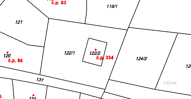 Krmelín 334 na parcele st. 122/2 v KÚ Krmelín, Katastrální mapa