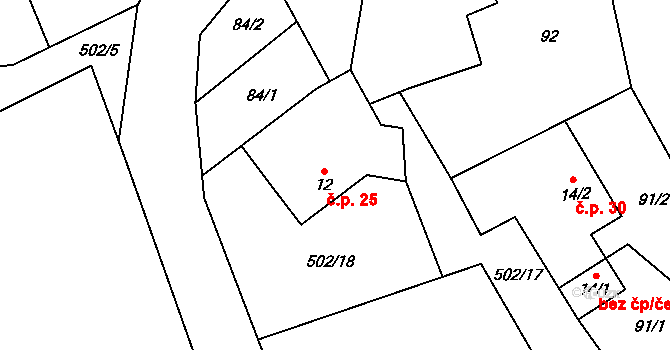 Jemniště 25, Postupice na parcele st. 12 v KÚ Jemniště, Katastrální mapa