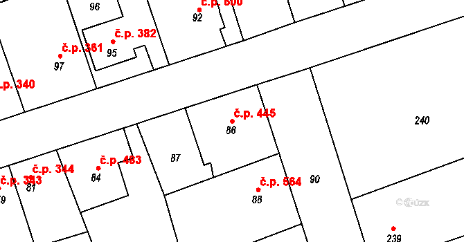Libušín 445 na parcele st. 86 v KÚ Libušín, Katastrální mapa