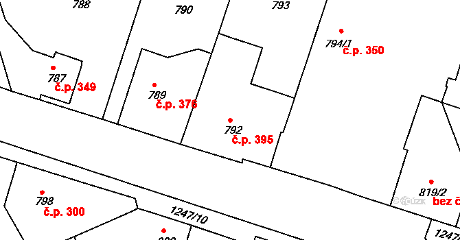 Hrádek nad Nisou 395 na parcele st. 792 v KÚ Hrádek nad Nisou, Katastrální mapa