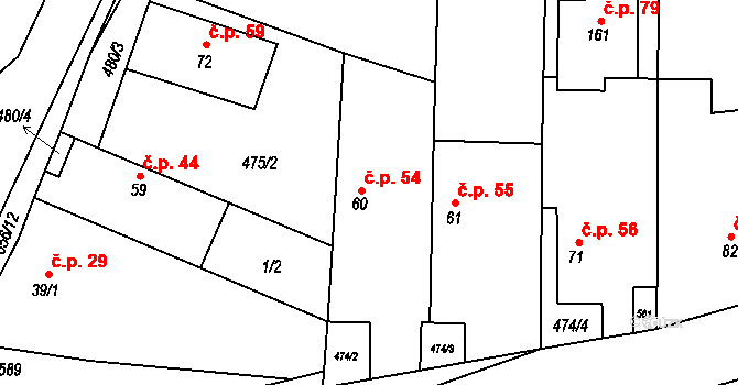 Kunčice 54 na parcele st. 60 v KÚ Kunčice u Nechanic, Katastrální mapa