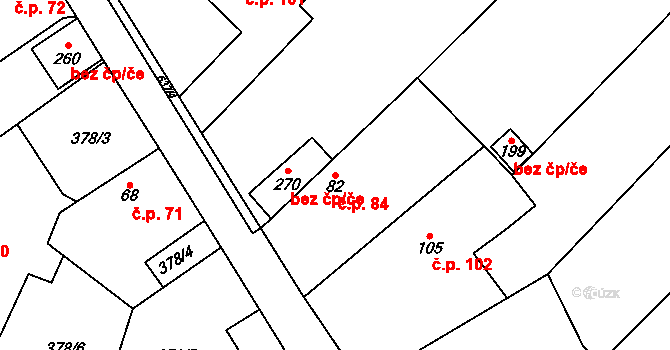 Račice 84 na parcele st. 82 v KÚ Račice u Štětí, Katastrální mapa