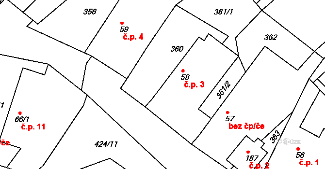 Prochody 3, Újezd u Chocně na parcele st. 58 v KÚ Újezd u Chocně, Katastrální mapa
