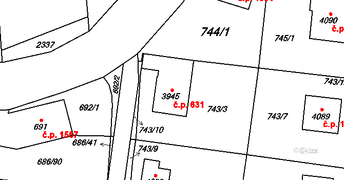 Žamberk 631 na parcele st. 3945 v KÚ Žamberk, Katastrální mapa