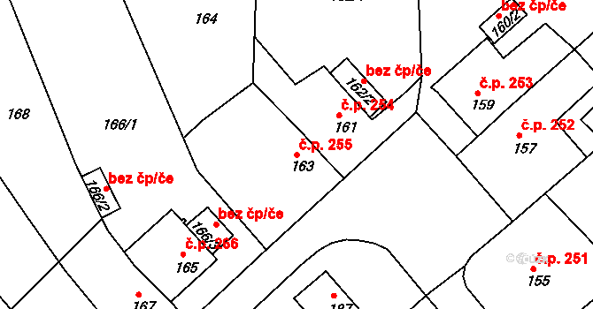 Miřetice u Klášterce nad Ohří 255, Klášterec nad Ohří na parcele st. 163 v KÚ Miřetice u Klášterce nad Ohří, Katastrální mapa