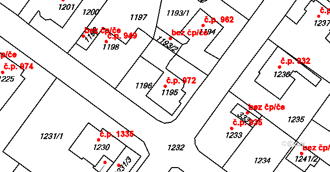 Duchcov 972 na parcele st. 1195 v KÚ Duchcov, Katastrální mapa