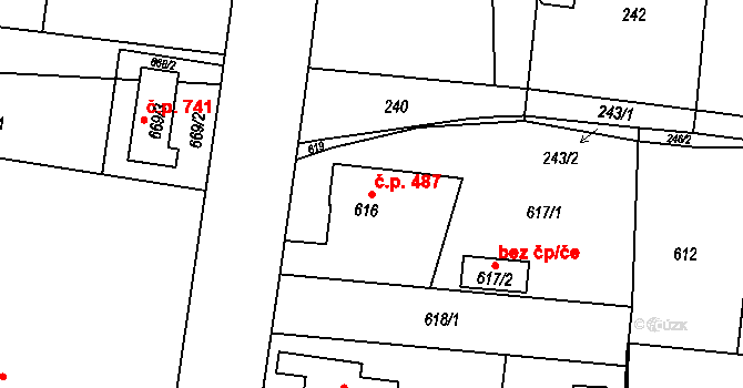 Skřečoň 487, Bohumín na parcele st. 616 v KÚ Skřečoň, Katastrální mapa