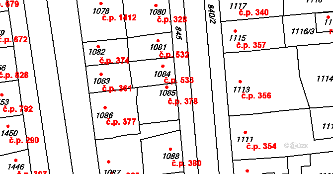 Poštorná 378, Břeclav na parcele st. 1085 v KÚ Poštorná, Katastrální mapa