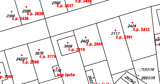 Břeclav 2506 na parcele st. 2423 v KÚ Břeclav, Katastrální mapa