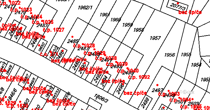 Husovice 1039, Brno na parcele st. 2491 v KÚ Husovice, Katastrální mapa