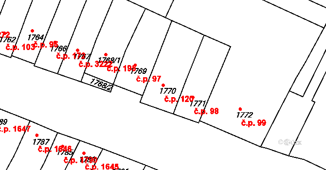 Žabovřesky 120, Brno na parcele st. 1770 v KÚ Žabovřesky, Katastrální mapa