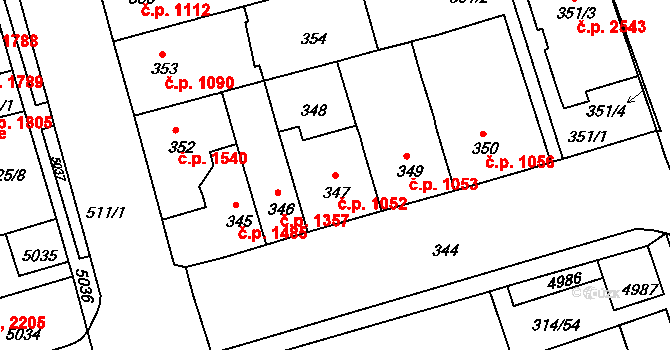 Královo Pole 1052, Brno na parcele st. 347 v KÚ Královo Pole, Katastrální mapa