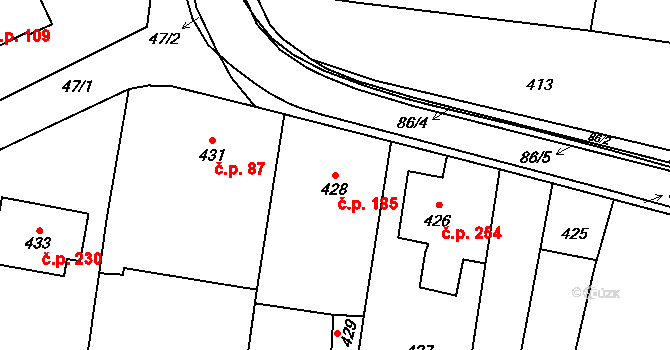 Lipůvka 185 na parcele st. 428 v KÚ Lipůvka, Katastrální mapa