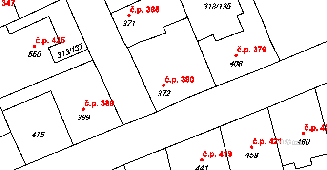 Černčice 380 na parcele st. 372 v KÚ Černčice u Loun, Katastrální mapa