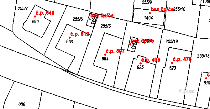 Benešov nad Ploučnicí 507 na parcele st. 664 v KÚ Benešov nad Ploučnicí, Katastrální mapa