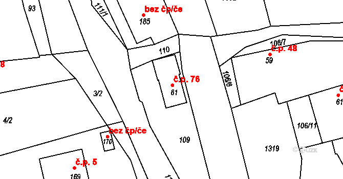 Konětopy 76, Pnětluky na parcele st. 81 v KÚ Konětopy u Pnětluk, Katastrální mapa
