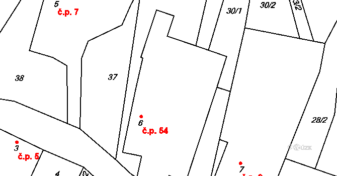 Koberovice 54 na parcele st. 6 v KÚ Koberovice, Katastrální mapa
