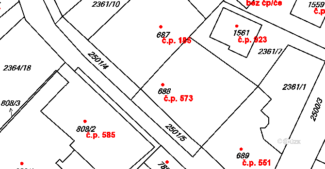 Pacov 573 na parcele st. 688 v KÚ Pacov, Katastrální mapa