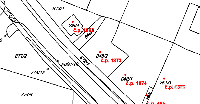 Nový Bydžov 1873 na parcele st. 848/2 v KÚ Nový Bydžov, Katastrální mapa