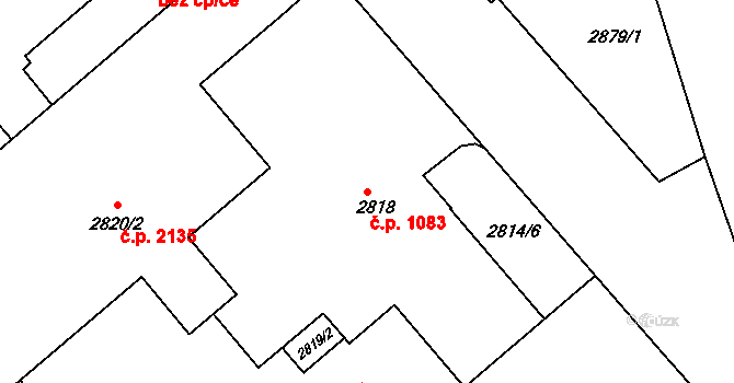 Frýdek 1083, Frýdek-Místek na parcele st. 2818 v KÚ Frýdek, Katastrální mapa