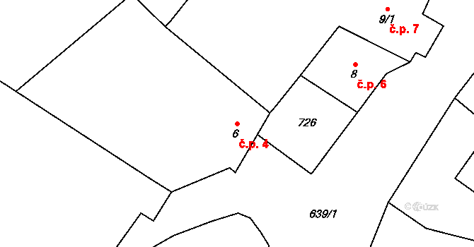 Vrbno 4, Hořín na parcele st. 6 v KÚ Vrbno u Mělníka, Katastrální mapa