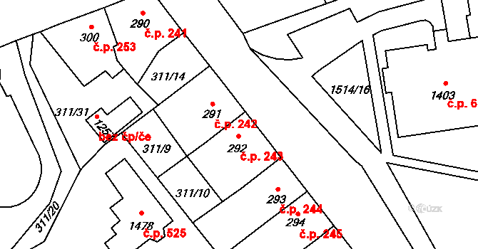 Blovice 243 na parcele st. 292 v KÚ Blovice, Katastrální mapa
