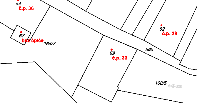 Újezdec 33, Horní Kruty na parcele st. 53 v KÚ Újezdec u Horních Krut, Katastrální mapa