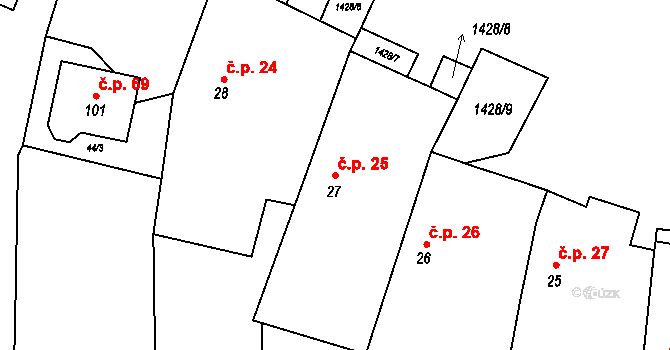 Markvarec 25, Český Rudolec na parcele st. 27 v KÚ Markvarec, Katastrální mapa
